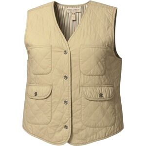 VTG Marsh Landing Quilted Vest Womens L Khaki Pure Cotton Utility Canvas Pockets